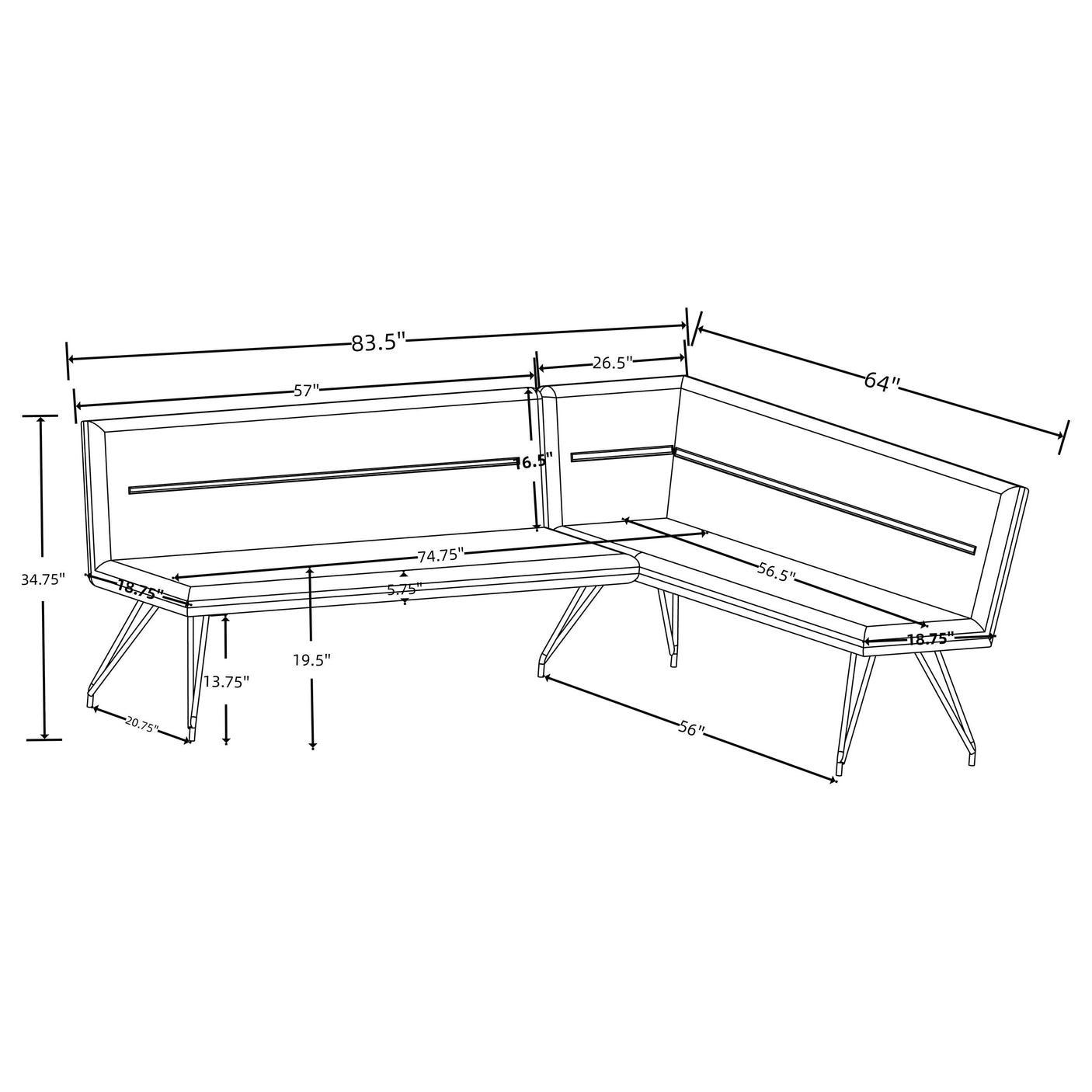 Dodson Fabric Upholstered L-Shaped Nook Dining Bench