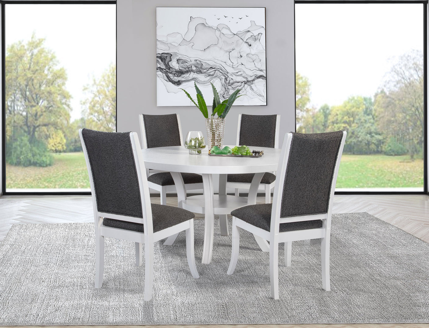 Judd 54-inch Round Wood Dining Table Set Pearl