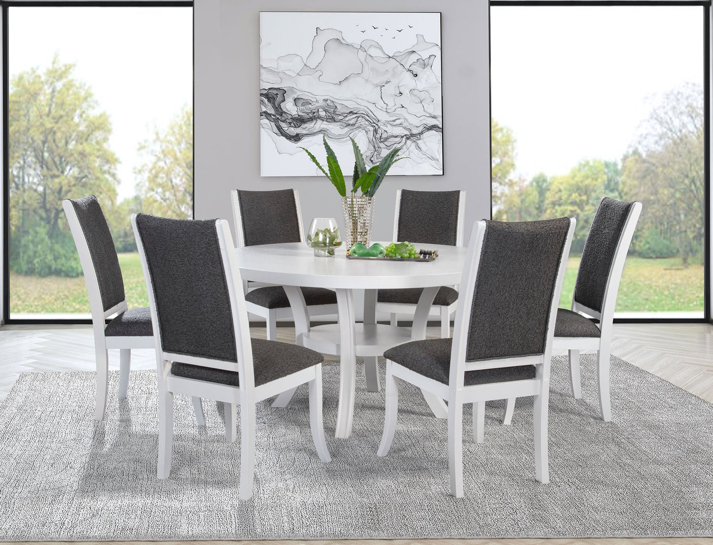Judd 54-inch Round Wood Dining Table Set Pearl