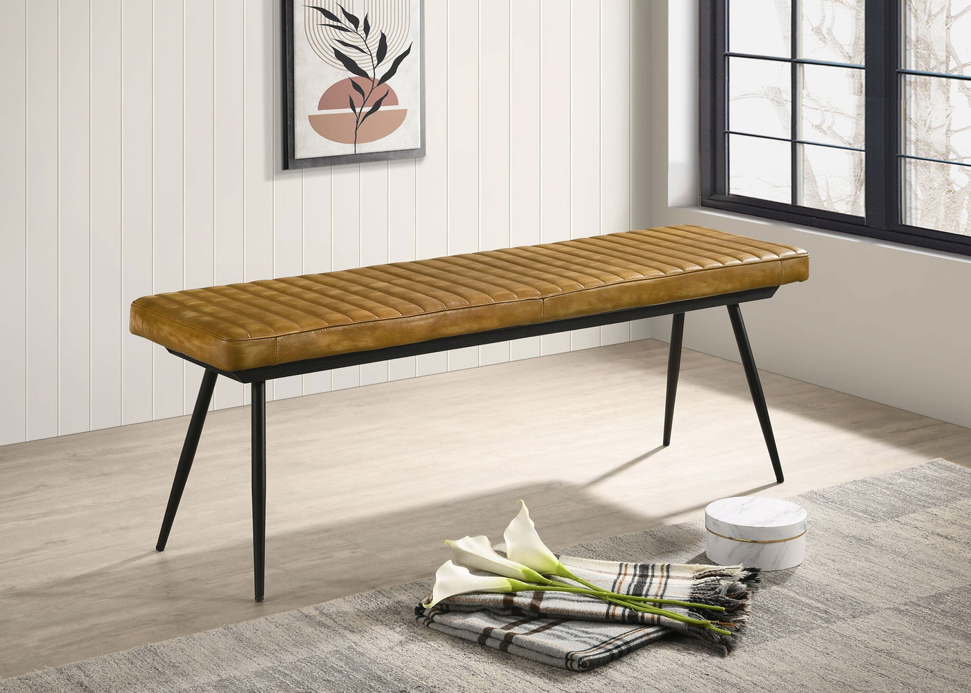 Misty Leather Upholstered Dining Bench