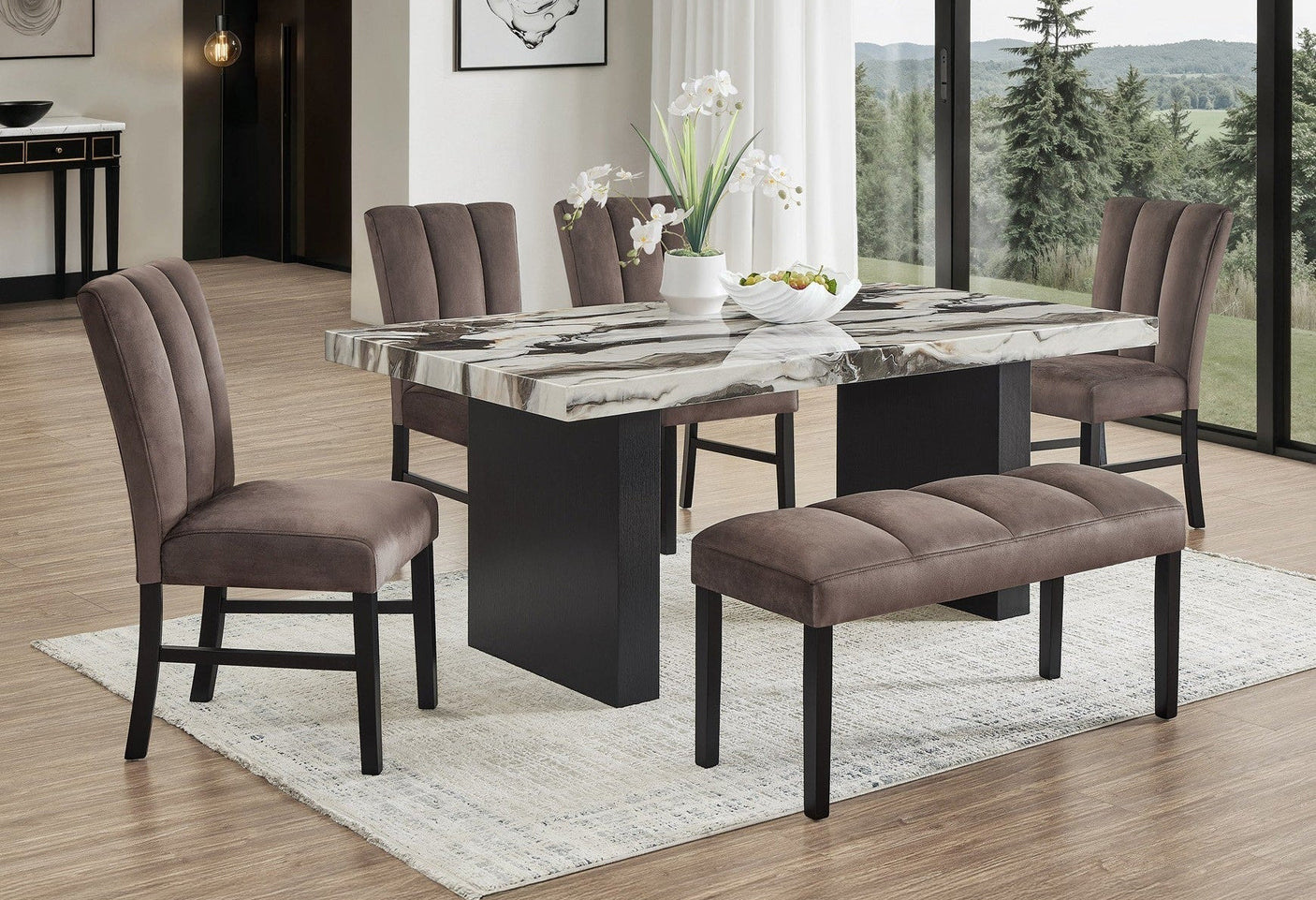 Vega Faux Marble Table w/4 Chairs