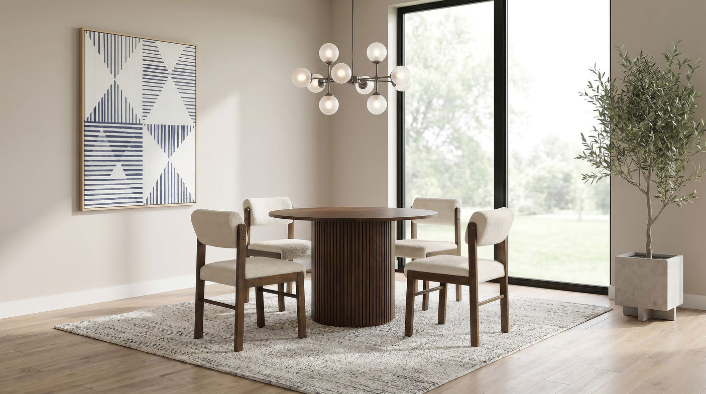 Hamlyn Round Wood Dining Set Cream and