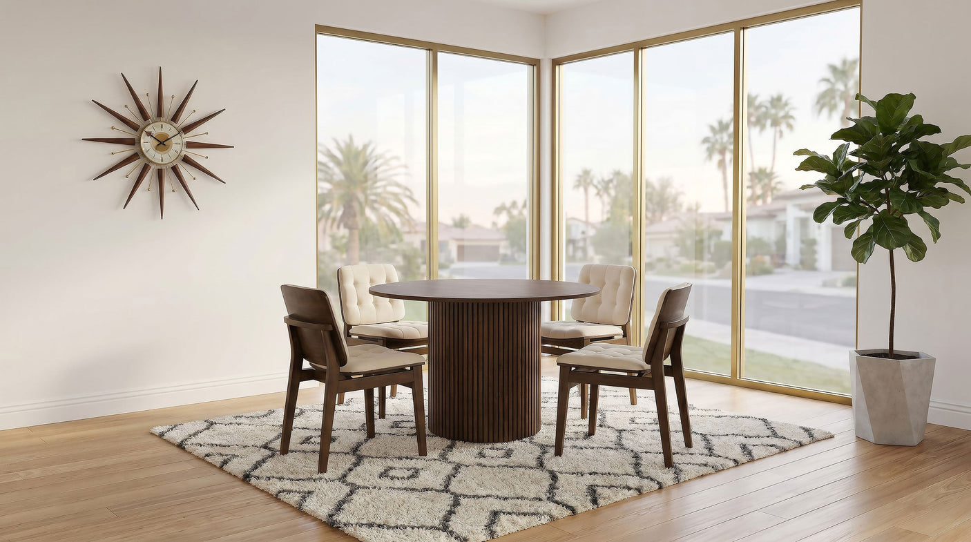 Hamlyn Round Wood Dining Set Cream and