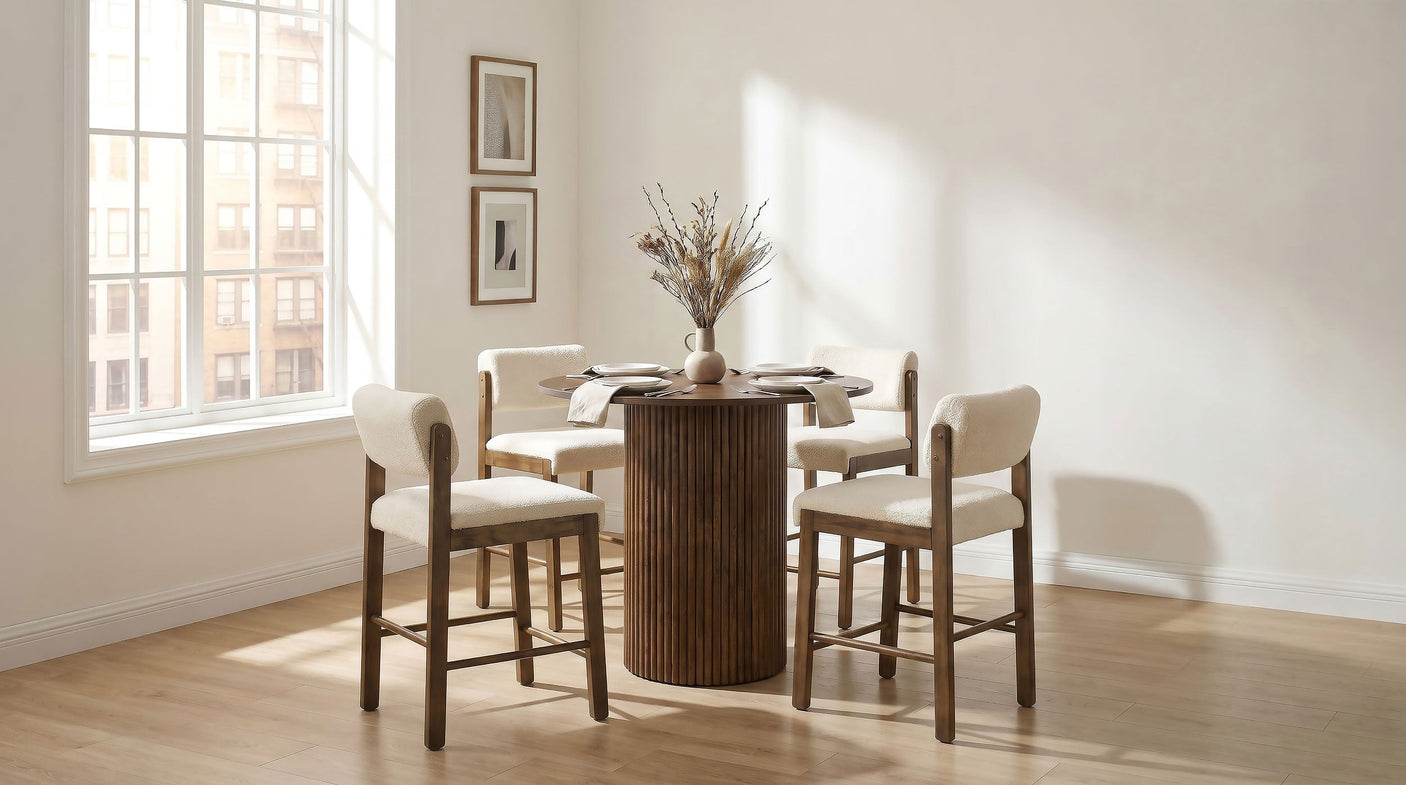Hamlyn Round Wood Counter Height Dining Set Cream and