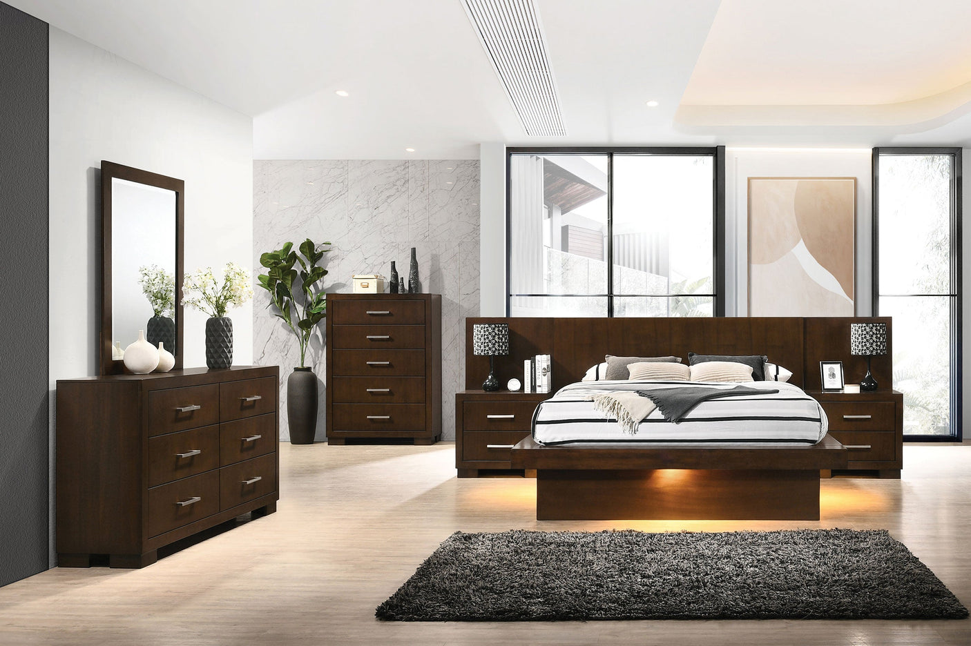 Jessica Wood LED Panel Bed