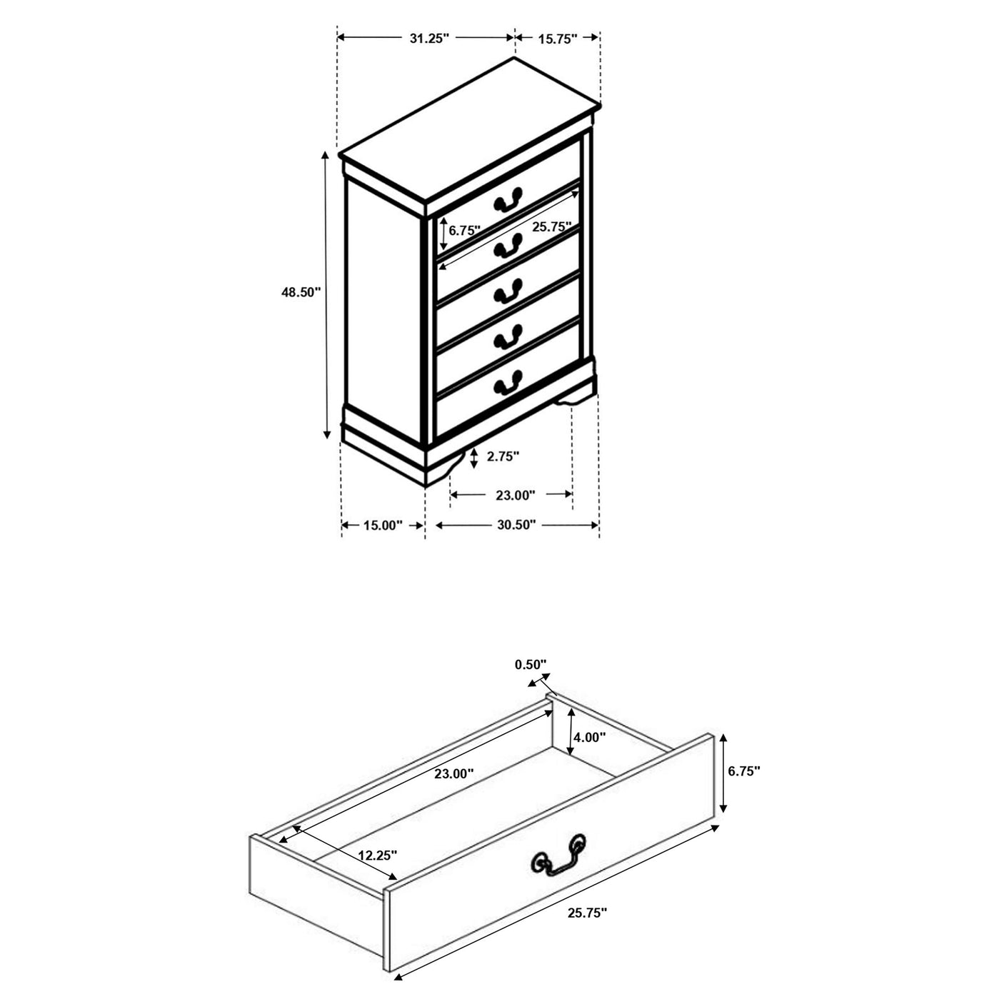 Louis Philippe 5-drawer Bedroom Chest