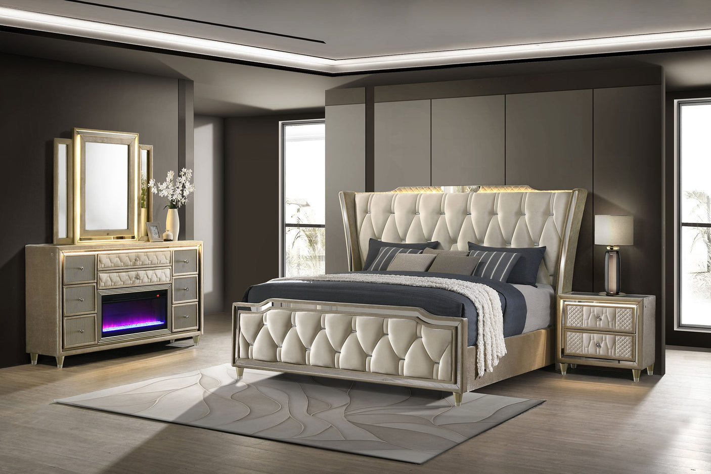 Lorient Bedroom Set Ivory and Camel