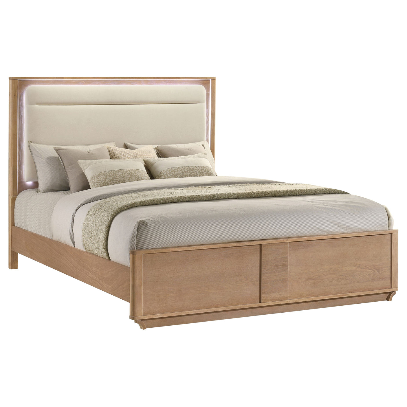 Leanne LED Panel Bed Off White and Light Oak