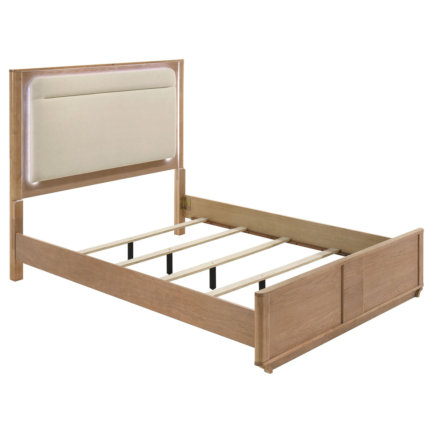 Leanne LED Panel Bed Off White and Light Oak