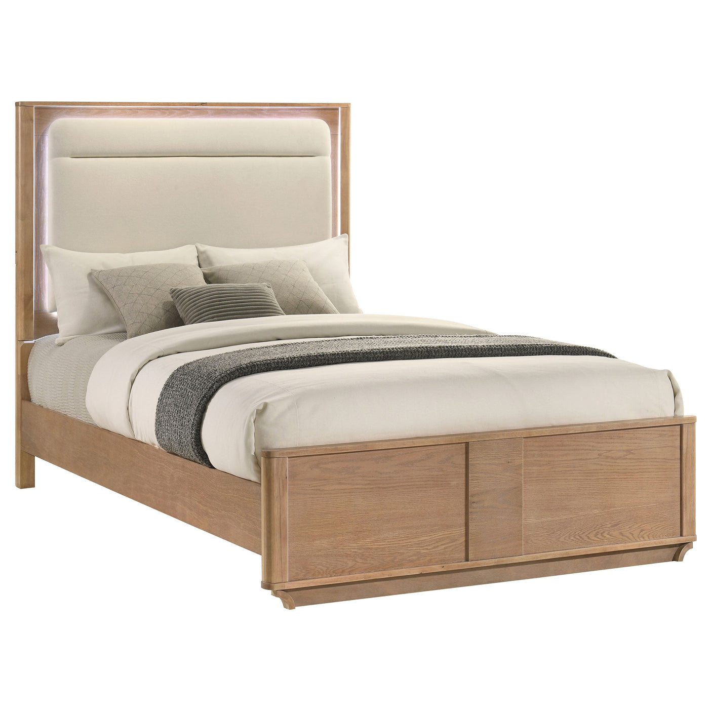 Leanne LED Panel Bed Off White and Light Oak