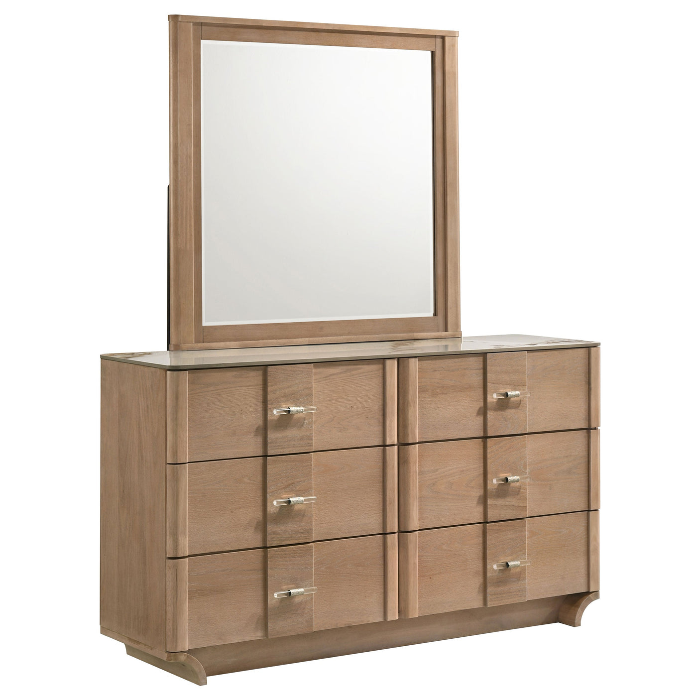 Leanne 6-drawer Sinter Stone Top Dresser Cabinet Light Oak