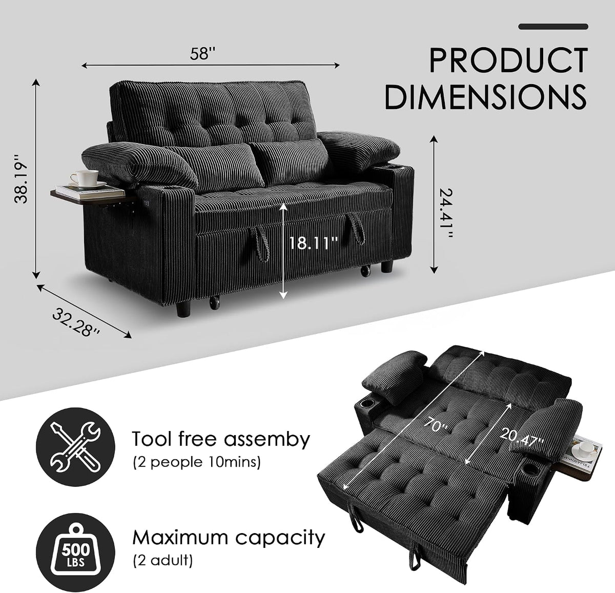 Milan Corduroy Sleeper Sofa