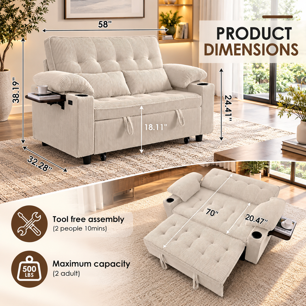 Milan Corduroy Sleeper Sofa
