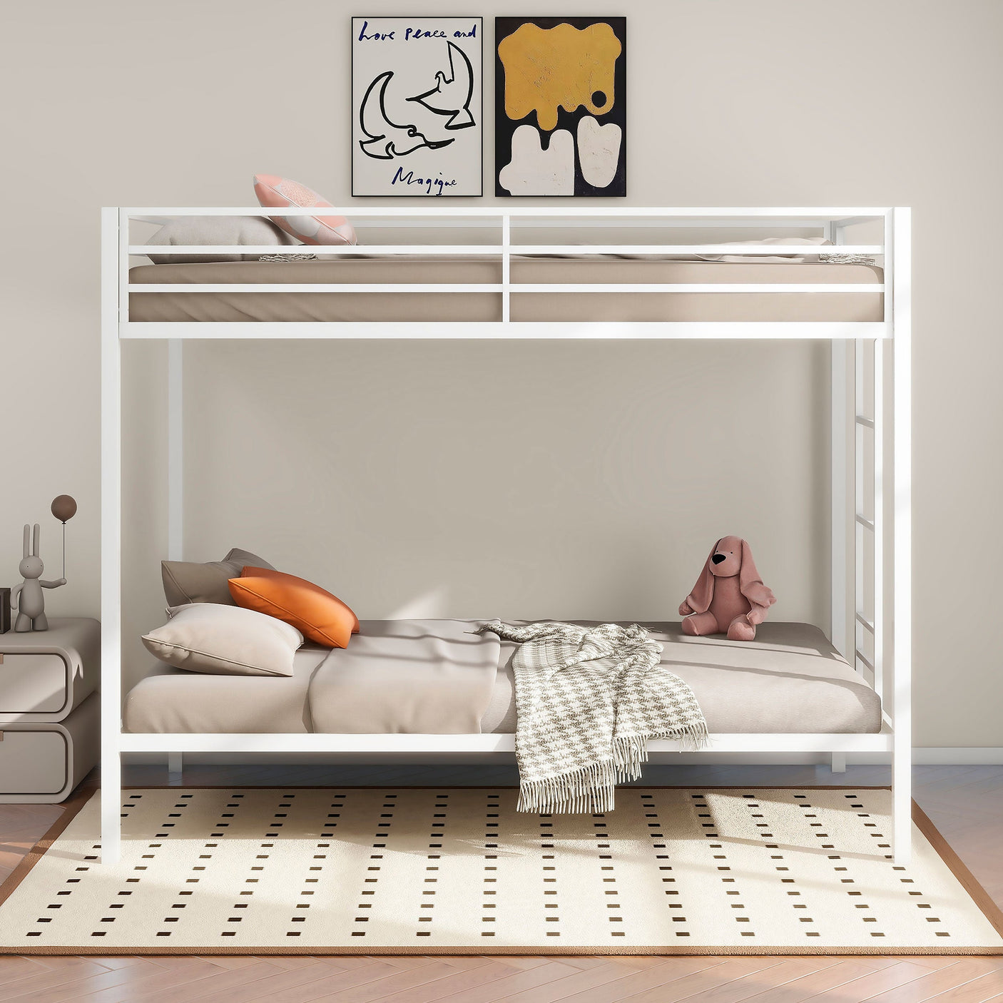Alevera Metal Twin Over Twin Bunk Bed with Ladder