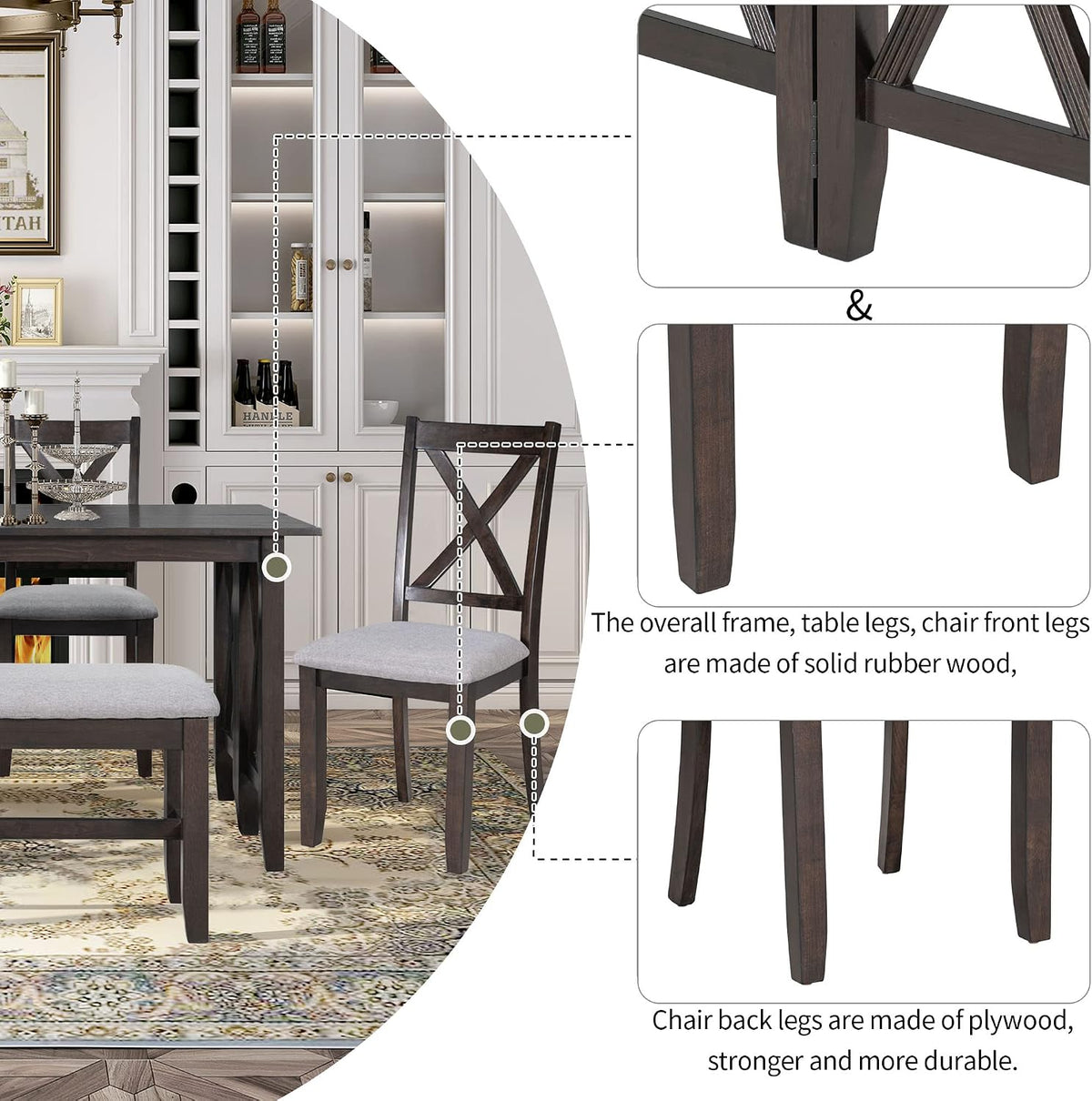 Emma Table w 4 Chairs & Bench