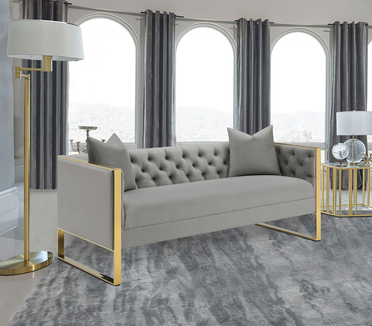 Eastbrook Velvet Upholstered Tufted Sofa Grey