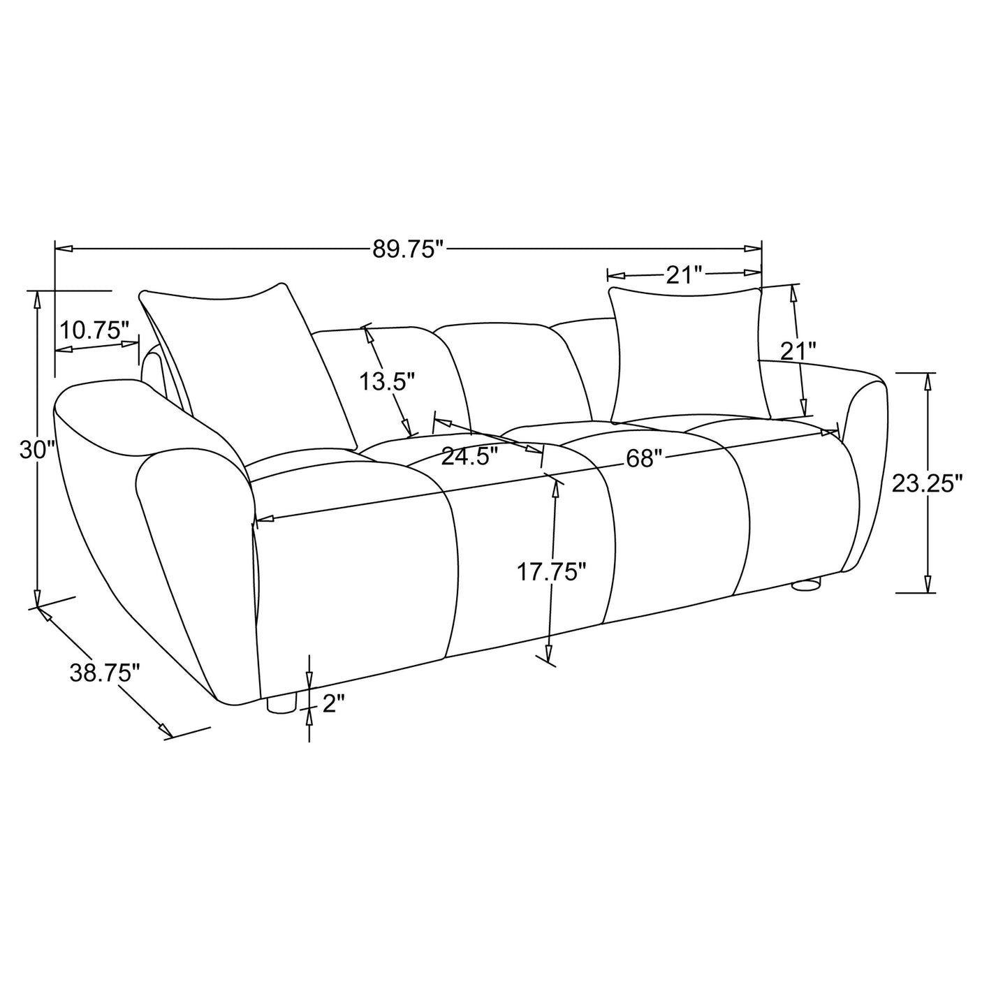 Destino Chenille Upholstered Splayed Arm Sofa Greige