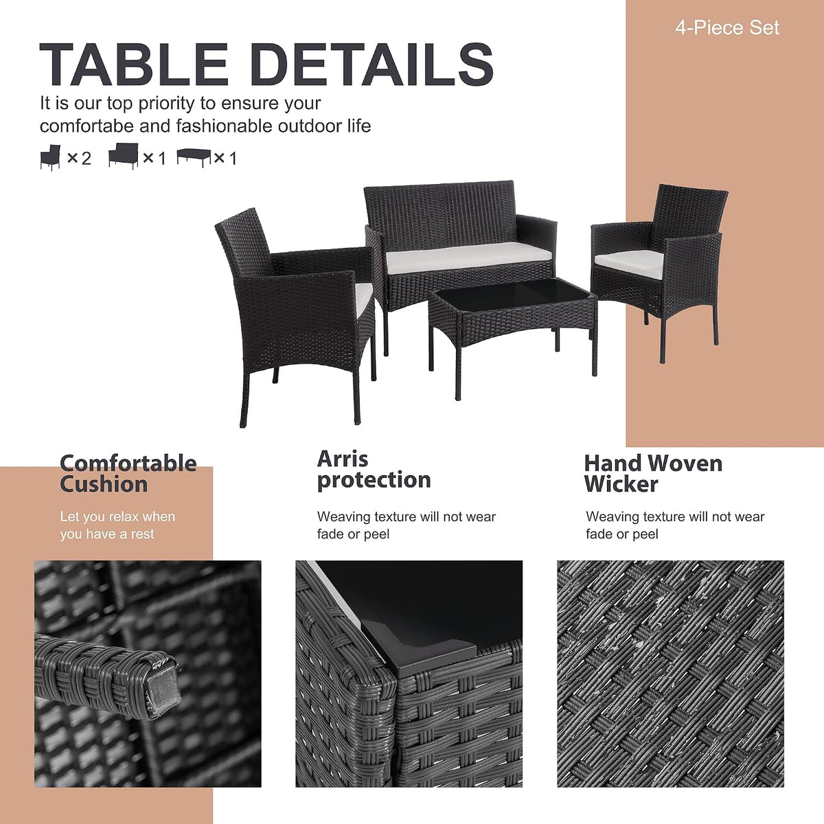 Jim 4pc Wicker Patio Set