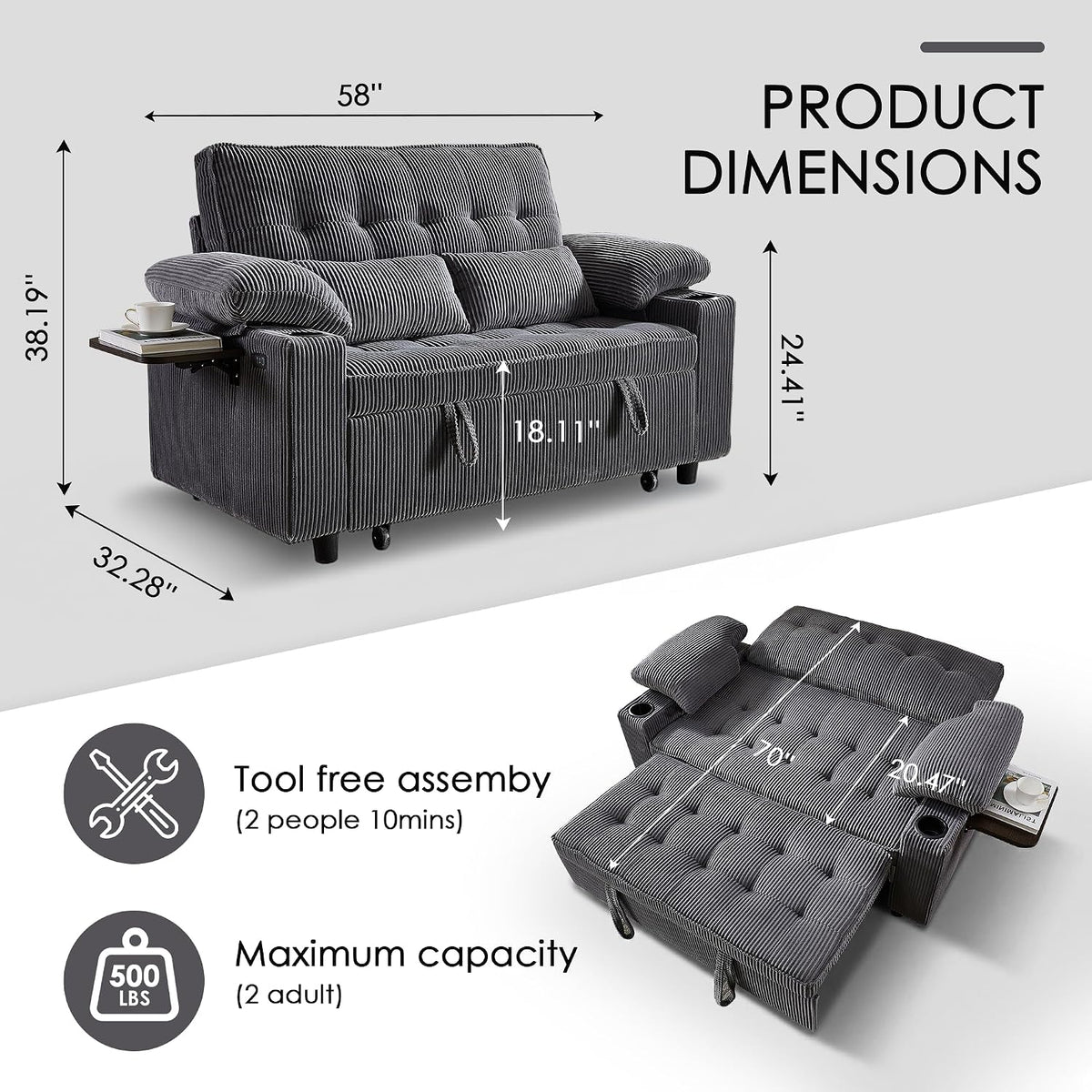 Milan Corduroy Sleeper Sofa