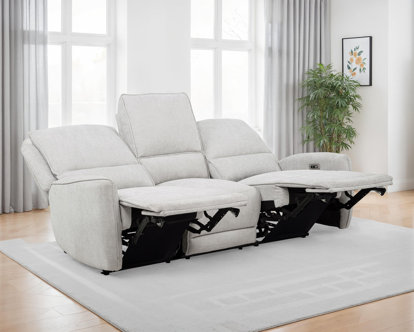 Sylmar Chenille Upholstered Power Reclining Sofa Dove Grey