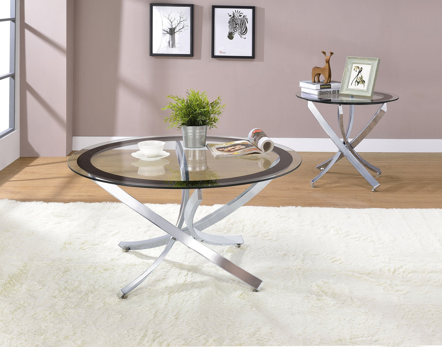 Brooke Round Coffee and End Table Set Brass