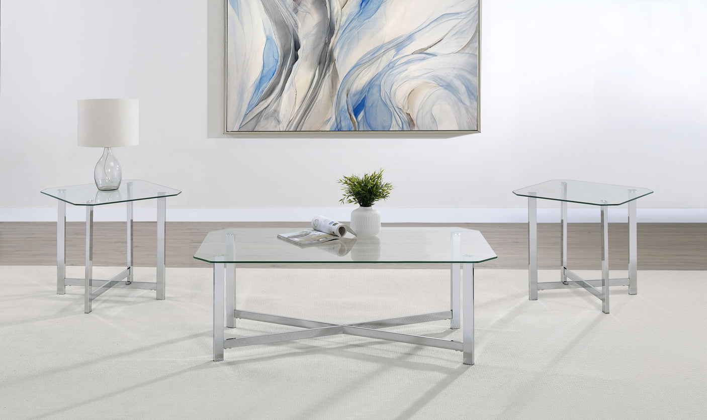 Cronin 2-piece Tempered Glass Top Coffee Table Set Chrome