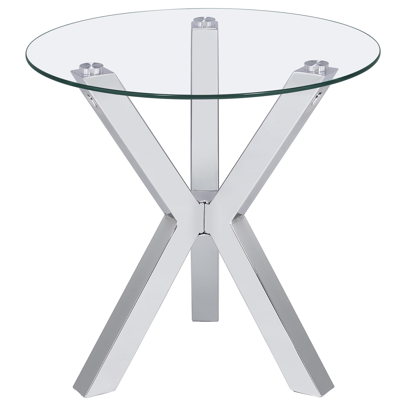 Kenzie Round Tempered Glass Top End Side Table Chrome