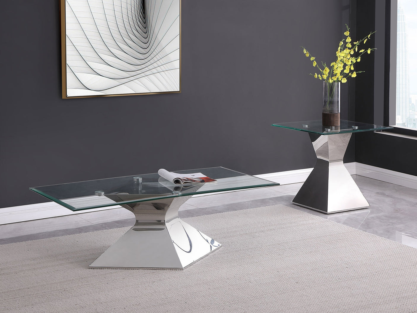 Jenny Rectangular Coffee and End Table Set Chrome