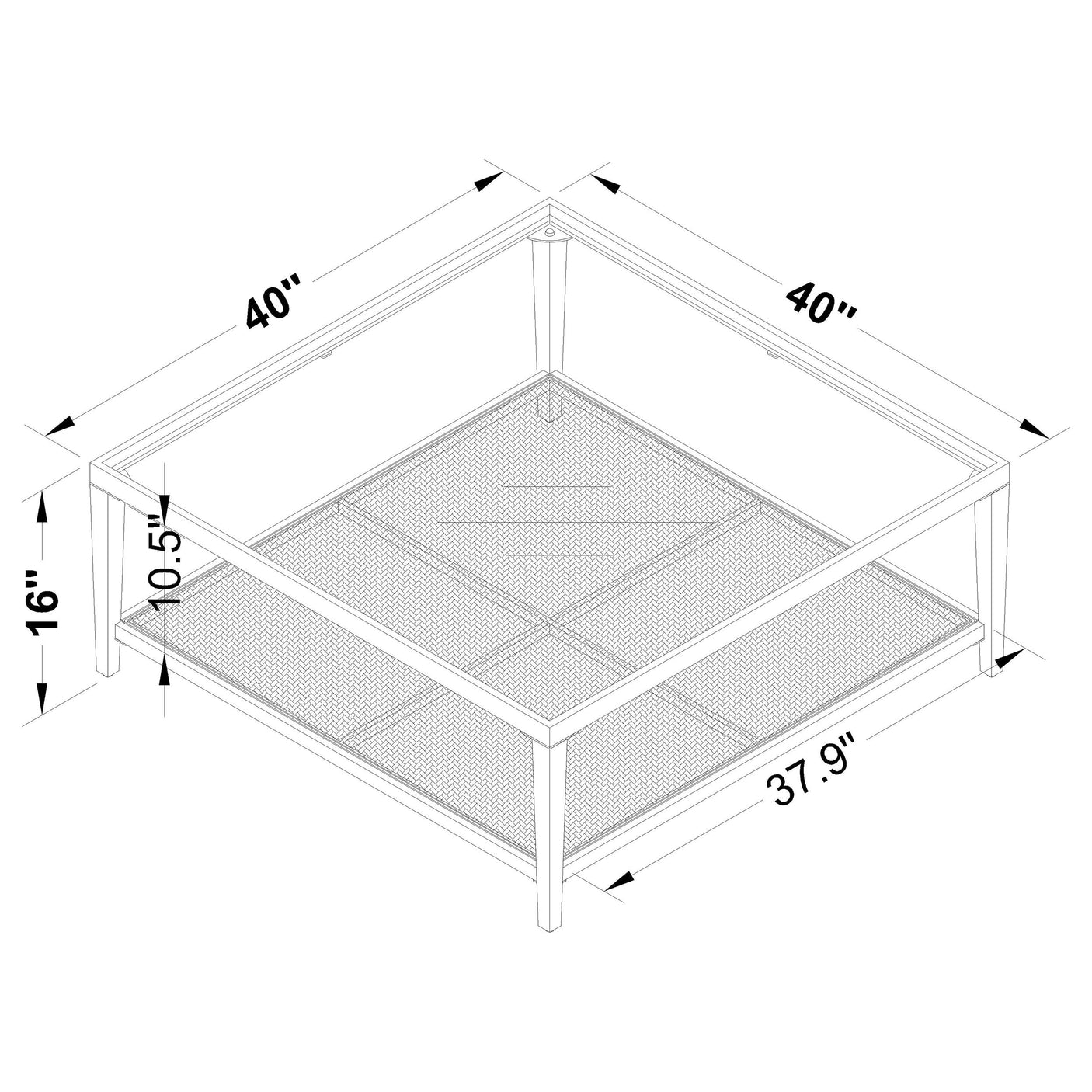 Amherst Glass Top Metal with Cane Shelf Coffee Table Black