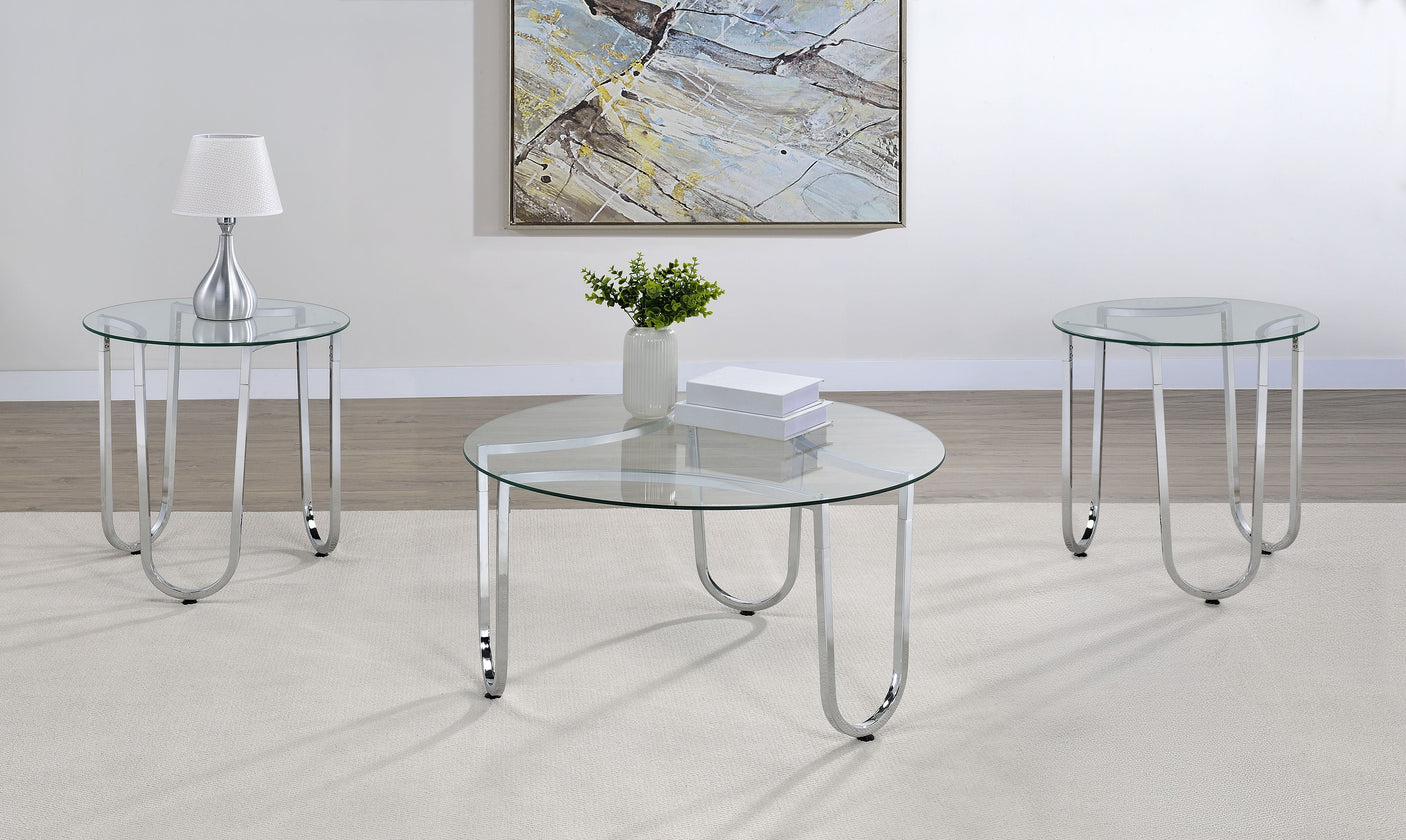 Beller 2-piece Round Tempered Glass Top Coffee Table Set Chrome