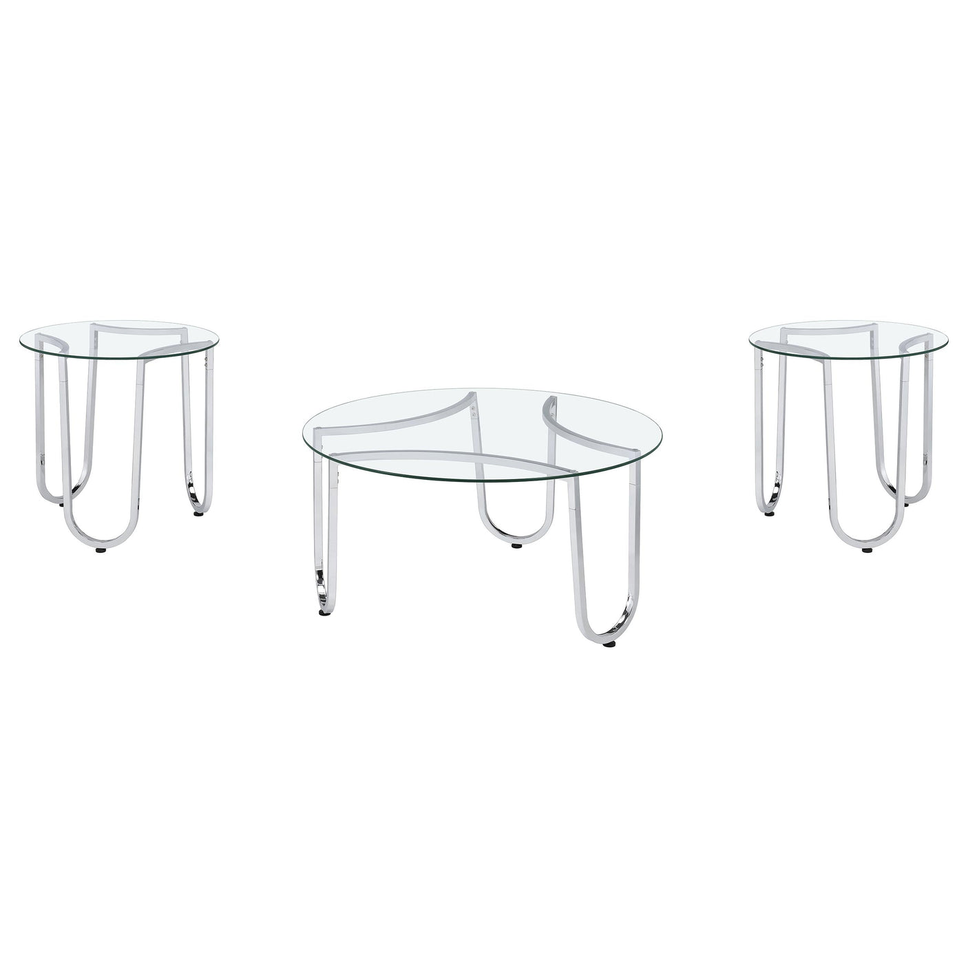 Beller 2-piece Round Tempered Glass Top Coffee Table Set Chrome