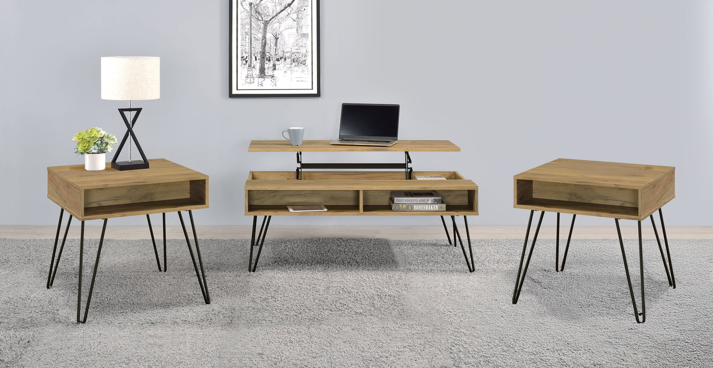 Fanning Lift Top Coffee and End Table Set Golden Oak