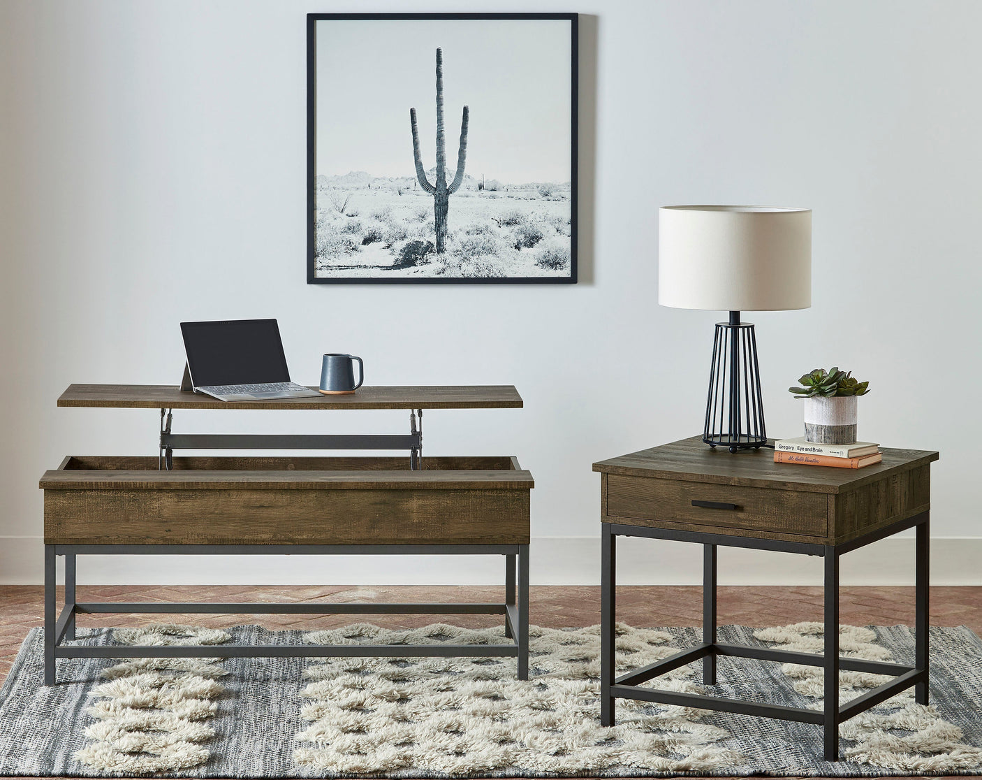 Byers Lift Top Coffee and End Table Set Brown Oak