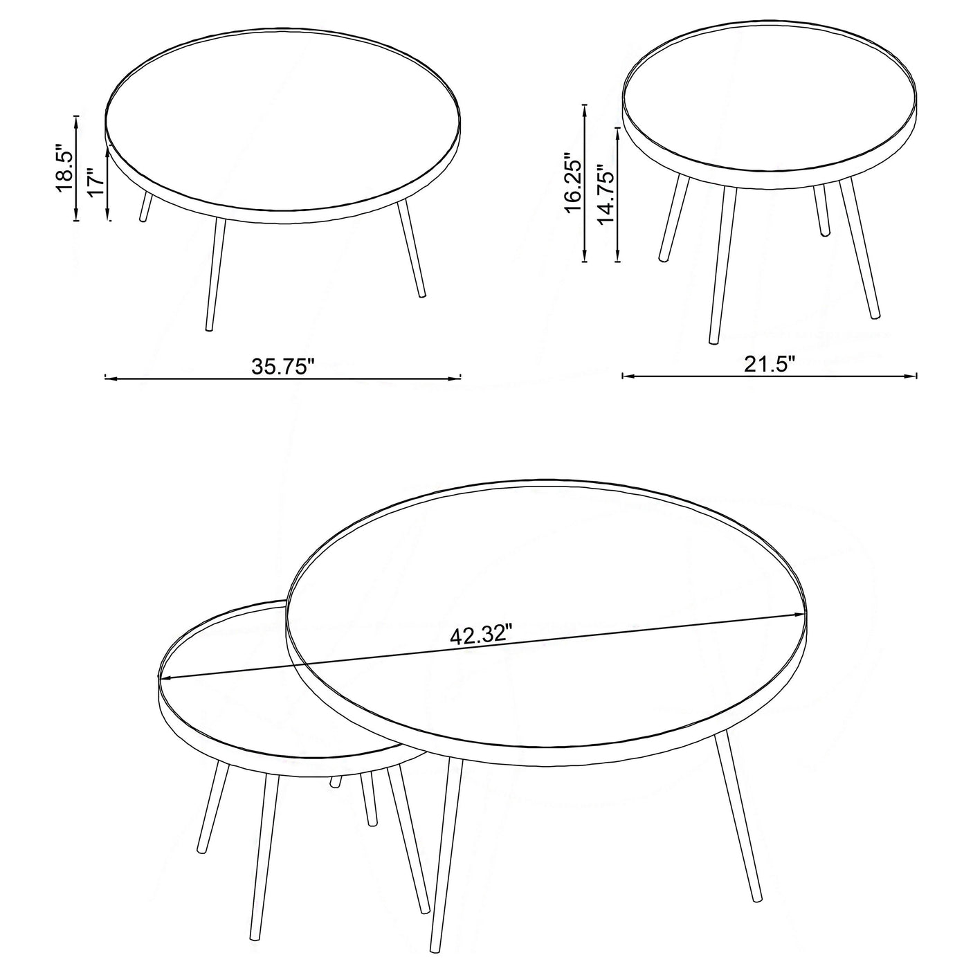 Kaelyn Round Mirror Top Nesting Coffee Table