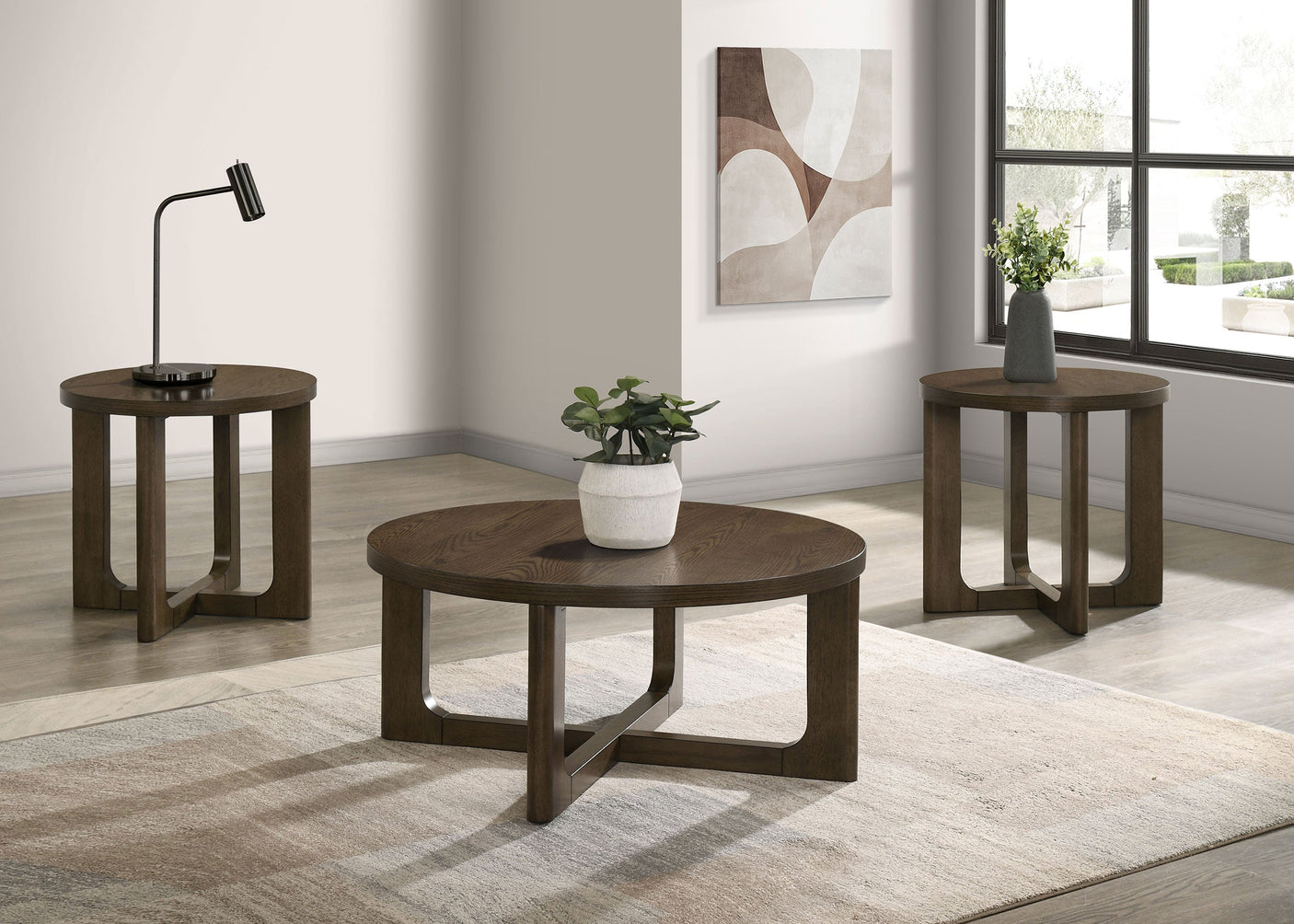 Kessler Round Sculptural Wood Coffee Table Set