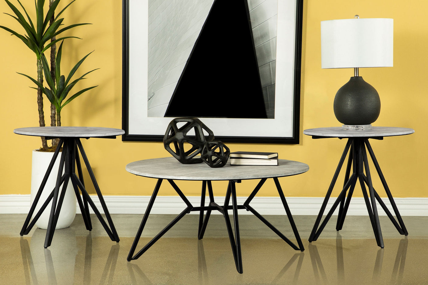 Hadi Round SmartTop Coffee and End Table Set Cement