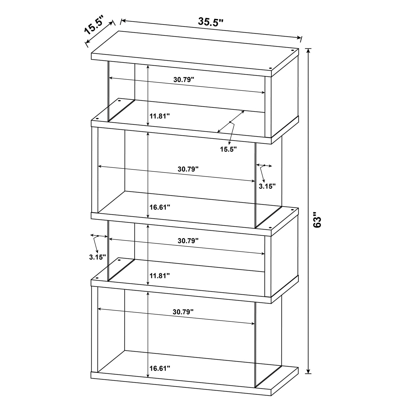 Emelle 63-inch 4-shelf Glass Panel Bookshelf