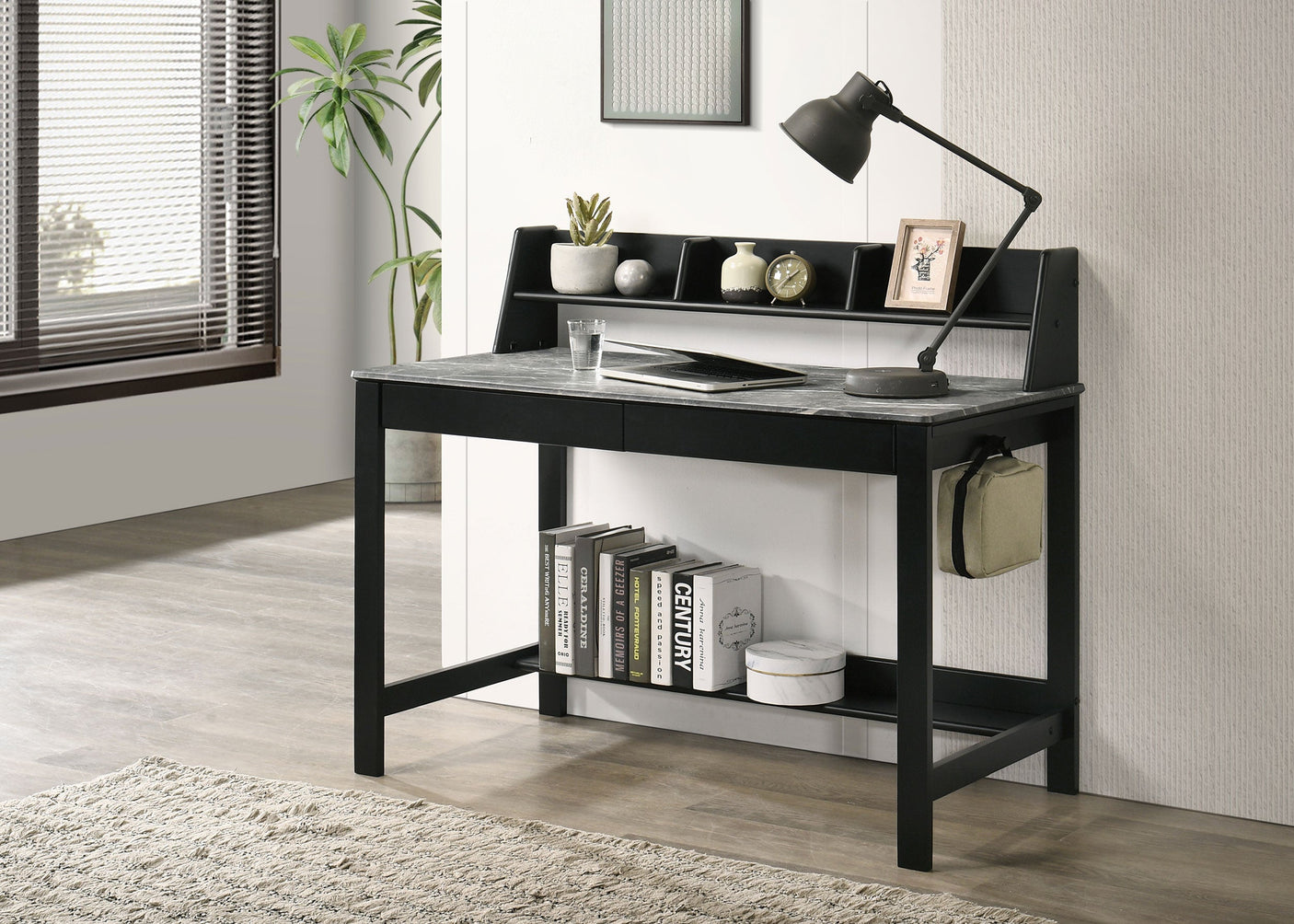 Besler 47-inch SmartTop Writing Desk with Shelf Cement and Natural