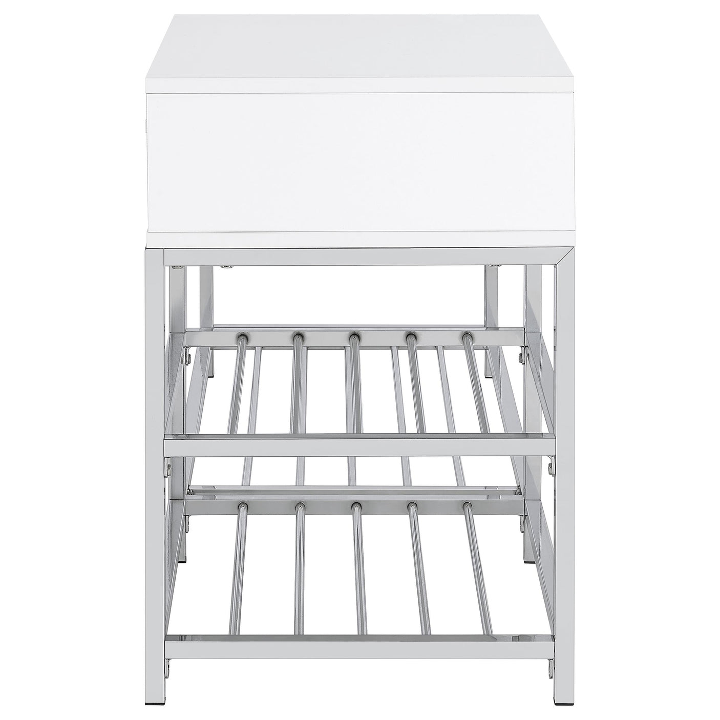 Siega 1-Drawer Shoe Storage Entryway Bench White High Gloss and Chrome