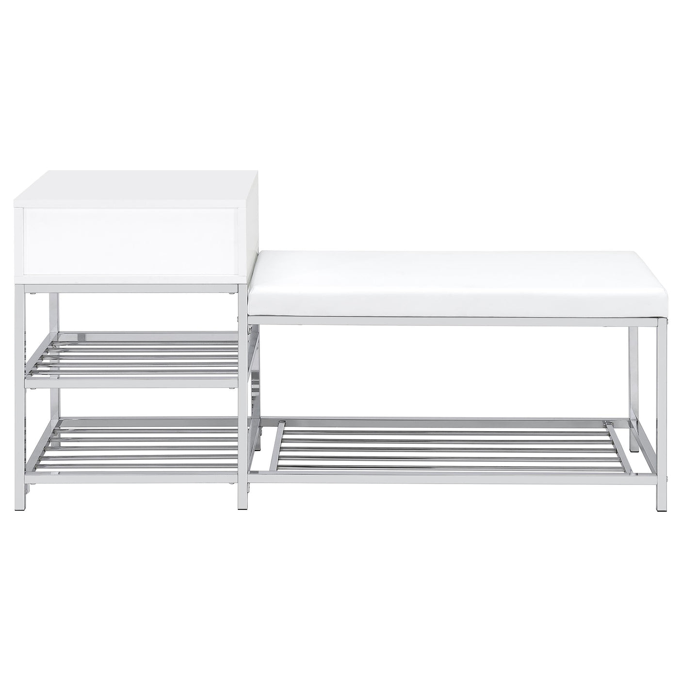 Siega 1-Drawer Shoe Storage Entryway Bench White High Gloss and Chrome
