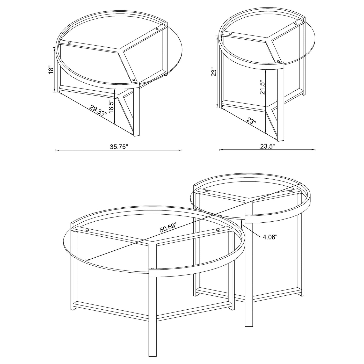 Delia Round Glass Top Nesting Coffee Table