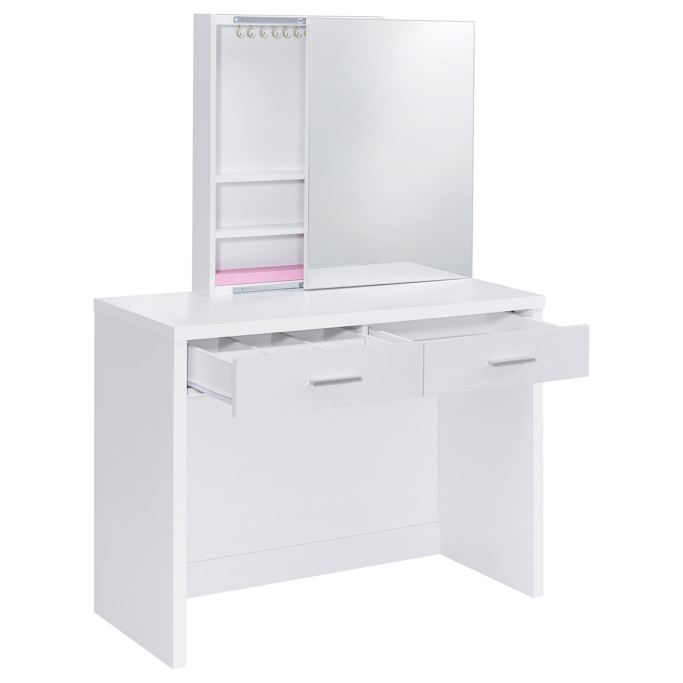 Bunbury Makeup Vanity Table Set Storage Mirror and Stool White