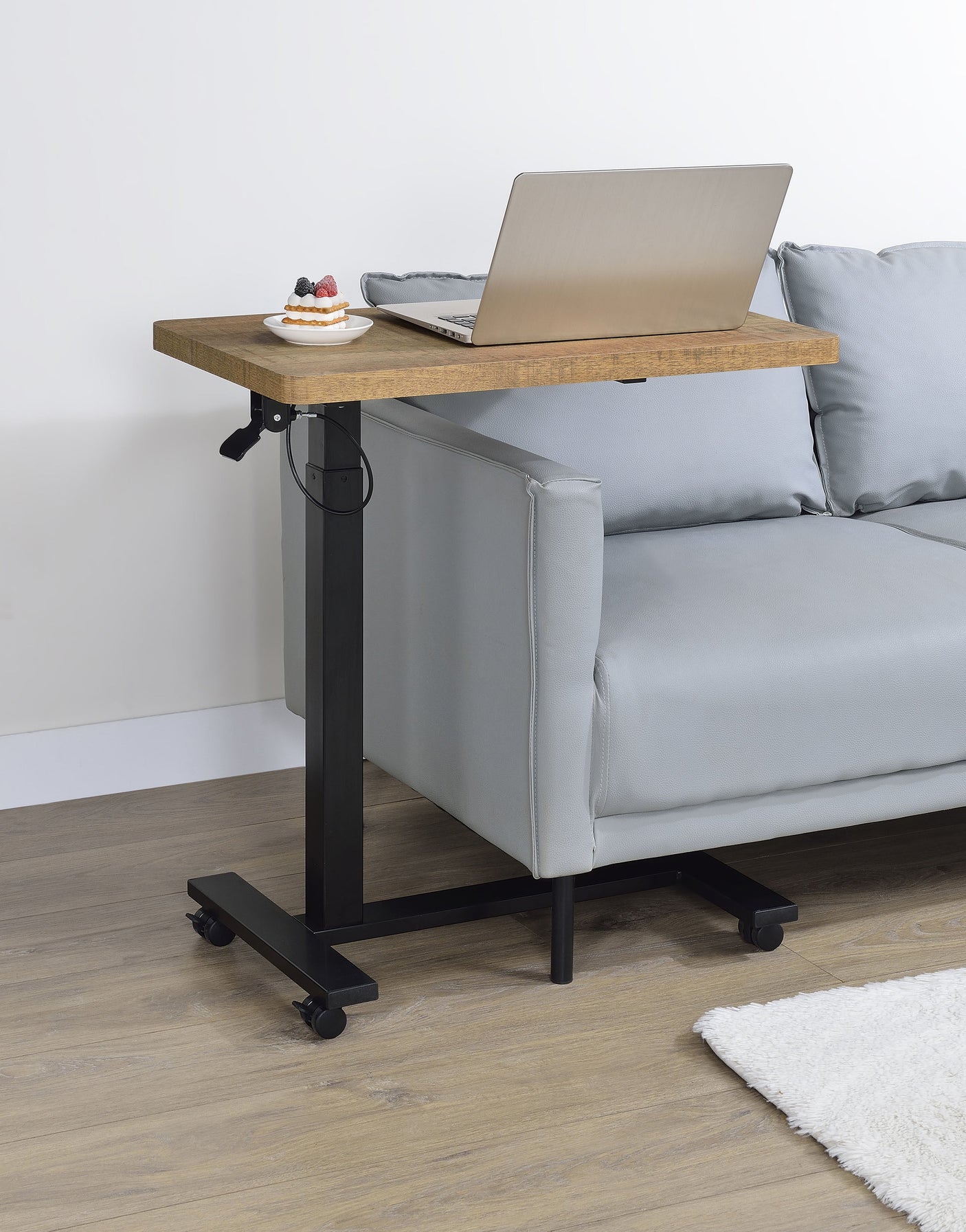 Westpark Pneumatic Adjustable C-Shape Side Table with Casters Black