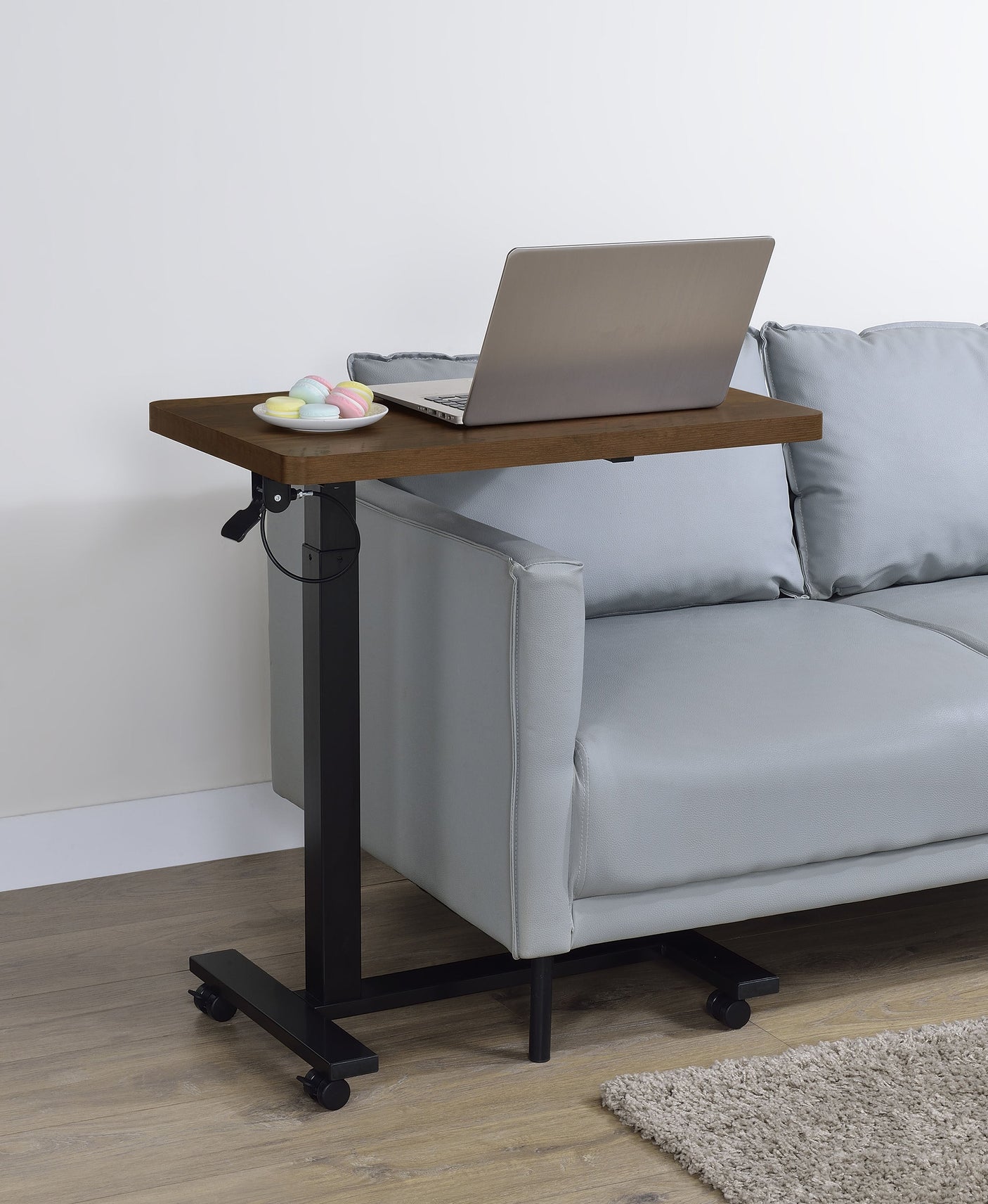 Westpark Pneumatic Adjustable C-Shape Side Table with Casters Black
