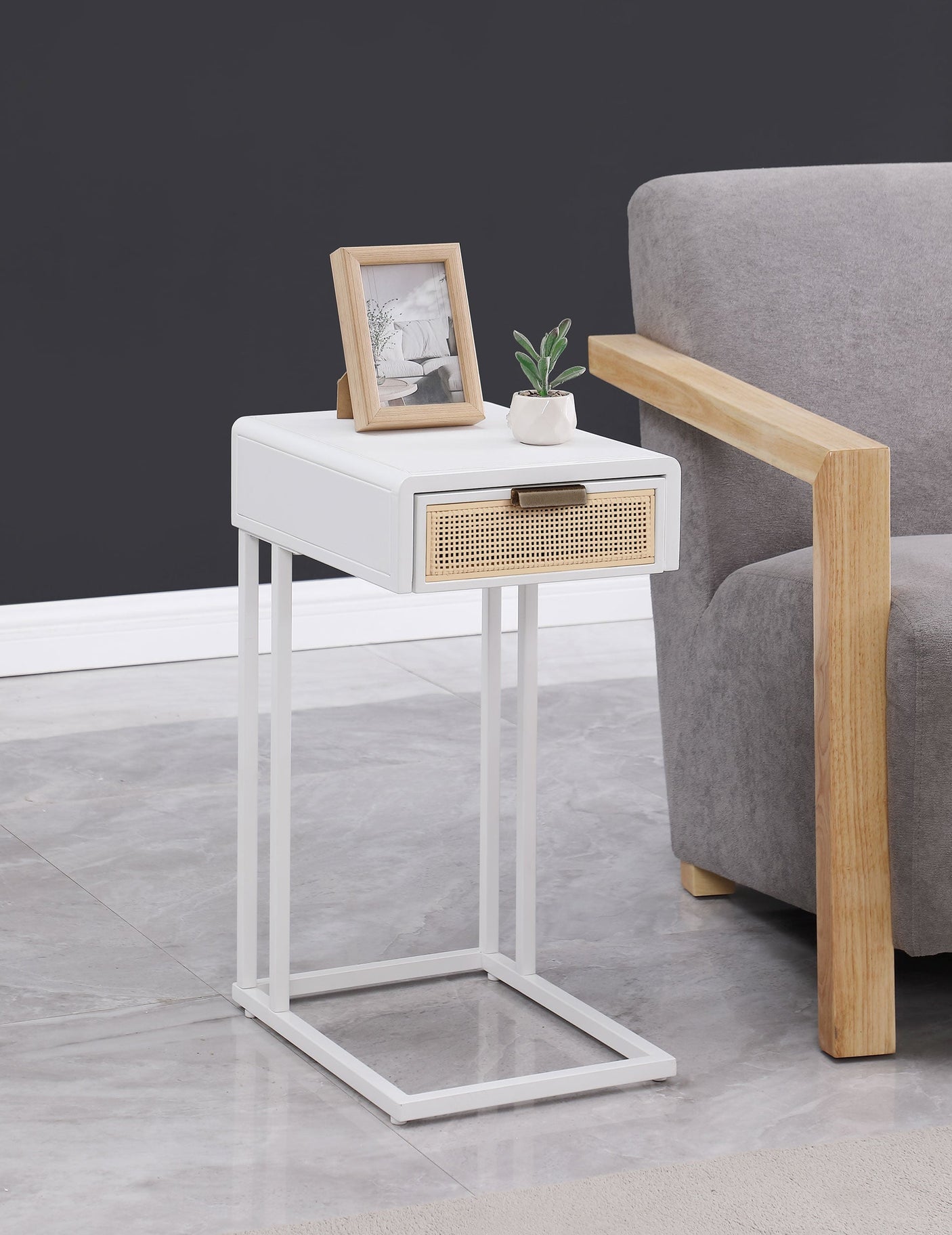 Amherst 1-drawer Radio Weave Cane Metal Side Table
