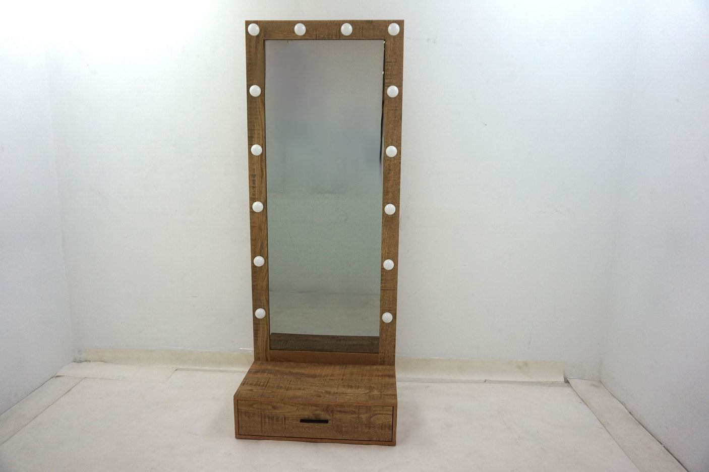 Spector 1-drawer Lighted Full-Length Floor Mirror White High Gloss