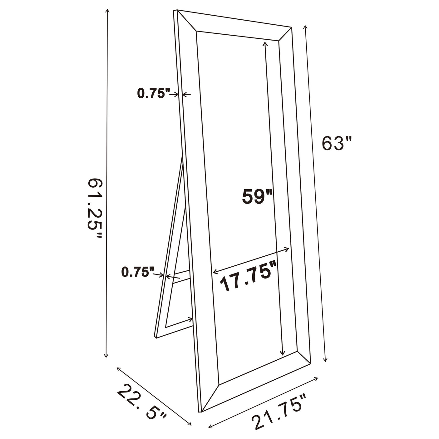 Soline 22 x 61 Inch Framed Standing Floor Mirror Silver