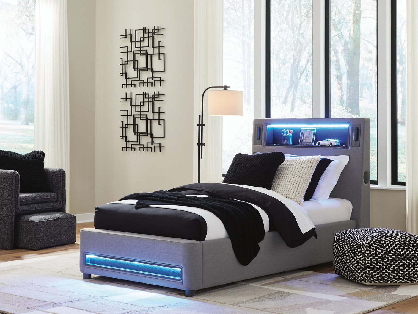 Cayberry Upholstered Bed with Wireless Audio