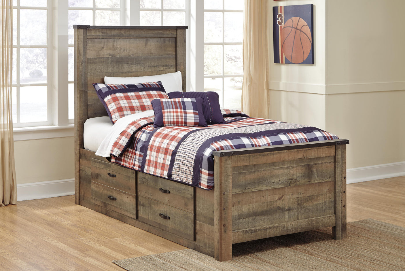 Trinell Panel Bed with 2 Storage Drawers