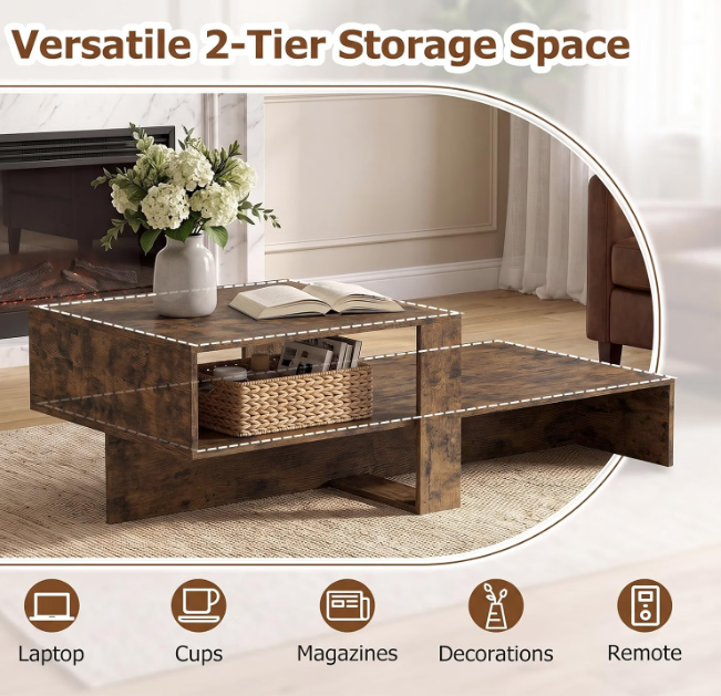 Rustic Brown 2-Tier Coffee Table